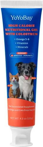 Gel nutricional de calostro bovino para perros y gatos - Suplemento alto en calorías para perros y gatos, apoya el apetito por los gatos, apoyo