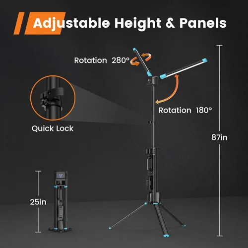 Miniatura 5 de Luz de Trabajo de 10000 Lúmenes con Soporte, GoGonova 87'' Luz de Trabajo LED Recargable de Doble Fuente de Alimentación con Soporte, Luz de Trabajo