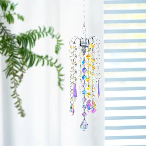 Miniatura 3 de H&D Hyaline & Dora Candelabro con Campanillas de Viento, Prismas de Cristal con Recubrimiento AB, Atrapasoles Colgante, Pendiente para Decoración
