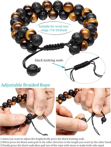 Miniatura 3 de Pulsera difusor de aceite esencial de piedra de lava ajustable cuerda trenzada cuentas de yoga para hombres y mujeres piedra original