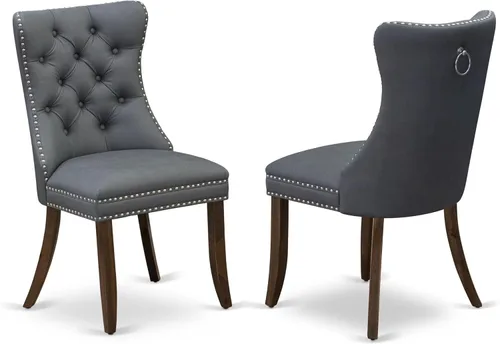 Miniatura 10 de East West Furniture DAP8F12 Dallas Parson - Juego de 2 sillas de cocina tapizadas de piel sintética con botones copetudos, color gris oscuro