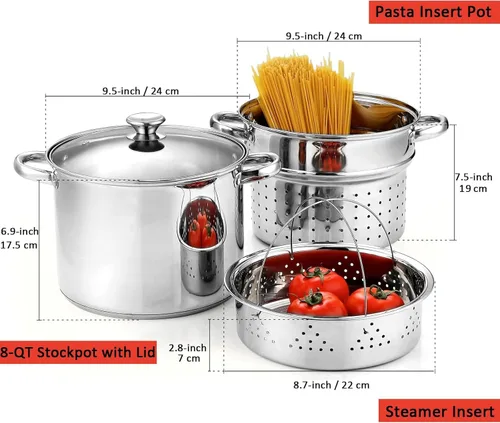 Miniatura 3 de Cook N Home 02401 Ollas multiuso de acero inoxidable con fondo encapsulado de 4 cuatro piezas, 8 cuartos de galón