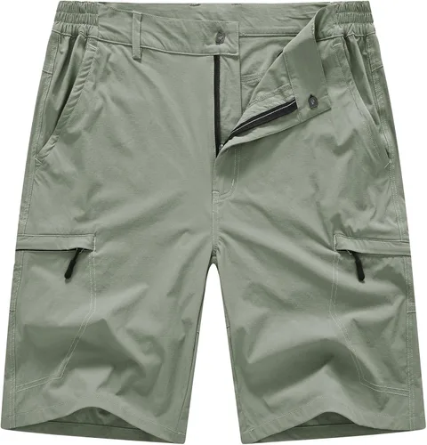 BASUDAM Pantalones cortos de senderismo tipo cargo para hombre, elásticos, de secado rápido, ligeros, con 6 bolsillos para acampar y viajar