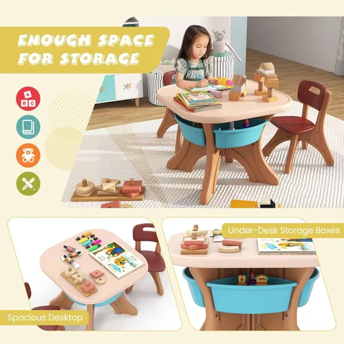 Miniatura 2 de DORTALA Juego de mesa y silla para niños, mesa de actividades de plástico para niños y 2 sillas con cubos de almacenamiento, mesa y sillas para Café