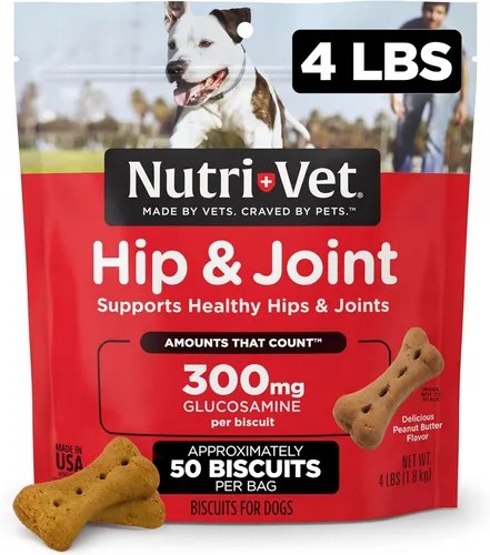 Nutri-Vet Galletas de cadera y articulaciones para perros, suplemento de movilidad de razas grandes, 300 mg de glucosamina por golosina para perros,