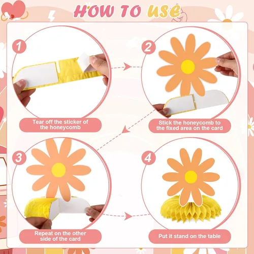 Miniatura 7 de Decoraciones de cumpleaños geniales para niñas y niños, retro hippie margarita, pancarta de feliz cumpleaños, telón de fondo de panal de abeja