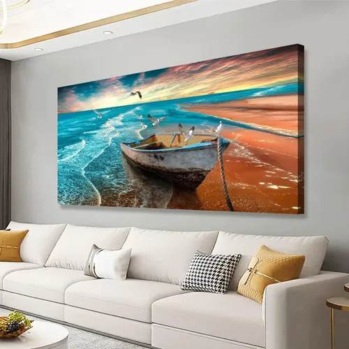 Miniatura 18 de Cuadros en Lienzo de Puesta de Sol en la Playa Arte de Pared para Sala de Estar Dormitorio Decoración de Pared, Impresiones de Arte de Pared