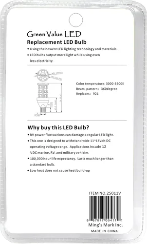 Miniatura 3 de LED 25011V blanco cálido paquete de 6 bombillas LED de repuesto para RV/Auto/Marine Light Base Tower (base 921, 250 lúmenes)