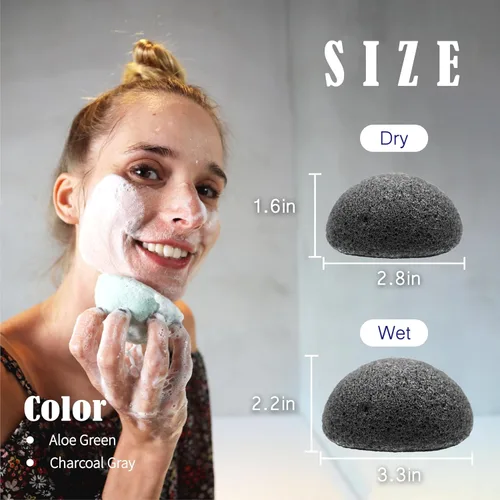 Miniatura 3 de myHomeBody Esponjas faciales naturales de Konjac - para una limpieza y exfoliación facial suave - con carbón activado y aloe vera, juego de 4