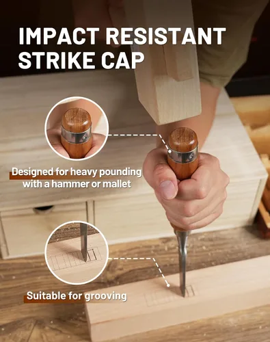 Miniatura 6 de EZARC Juego de herramientas de cincel de madera de 6 piezas, kit de cincel de tallado de carpintería con estuche de madera prémium para carpintero