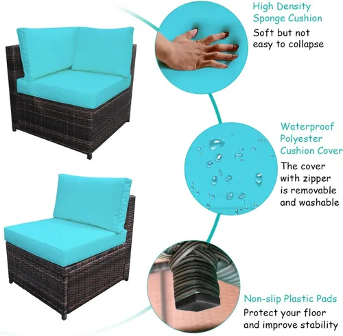 Miniatura 7 de Tangkula Juego de 6 muebles de mimbre para patio, juego de conversación de ratán PE para exteriores para todo tipo de clima, con mesa de centro
