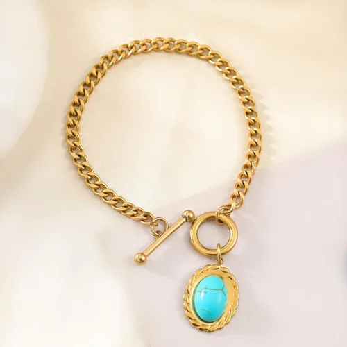 Miniatura 4 de Fannifen - Pulsera ovalada para mujeres, adolescentes y niñas, con cierre OT, joyería exquisita, regalo, Acero inoxidable, Sin gemas.