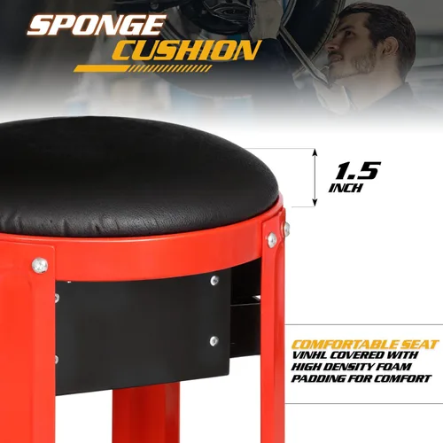 Miniatura 4 de Magshion Rolling Shop Taburete para garaje con cajón integrado, almacenamiento de herramientas y soporte para latas, asiento mecánico acolchado