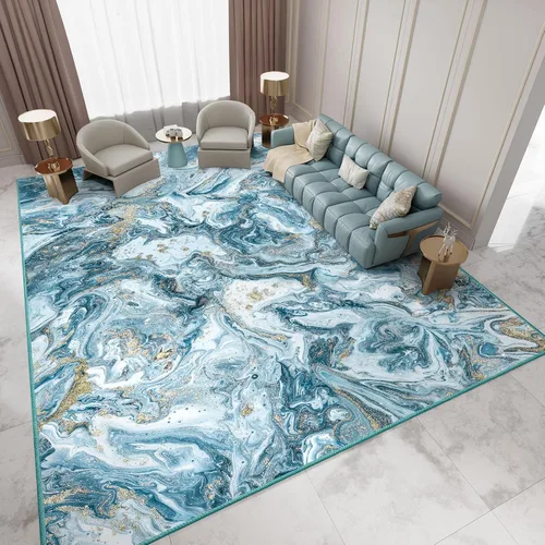 Miniatura 8 de GEMBED Alfombra de Área Lavable 5x7 - Alfombra Moderna de Estilo Artístico para Sala de Estar, Dormitorio, Comedor, Alfombra Suave de Pelo Bajo Azul