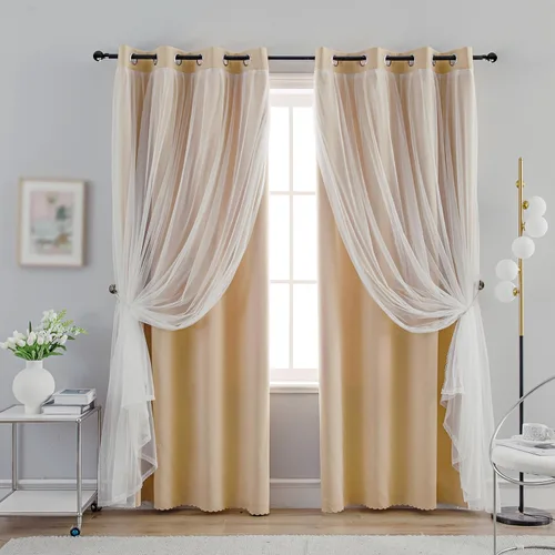 Miniatura 15 de Anytime Cortinas opacas y transparentes para ventana, par de paneles de cortinas lisas con ojales en la parte superior, 35 pulgadas de ancho x 63