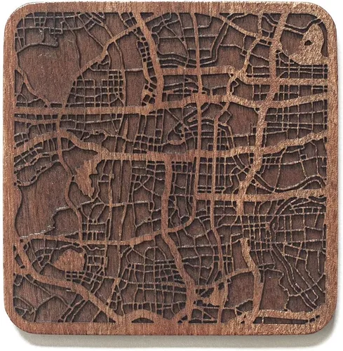 Miniatura 24 de Posavasos Amsterdam Map by O3 Design Studio, 1 pieza, posavasos de madera Sapele con mapa de la ciudad, hecho a mano, varias ciudades opcionales
