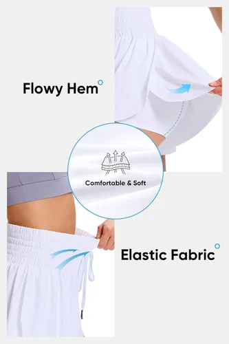 Miniatura 3 de Blaosn - Pantalones cortos deportivos fluidos para mujer, para entrenamiento, correr, gimnasio, yoga, cintura alta con bolsillos, ropa casual