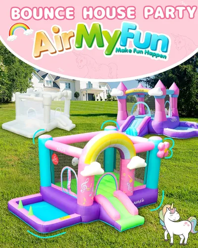 Miniatura 2 de Casa inflable de unicornio con tobogán, casa inflable rosa con soplador de aire, divertido castillo animoso para niñas de 3 a 10 años, ideal