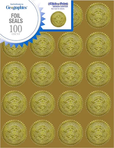 Miniatura 3 de Geographics Sellos autoadhesivos en relieve, 2.0 in (de) diámetro, oro, 20/hoja, 5 hojas/paquete