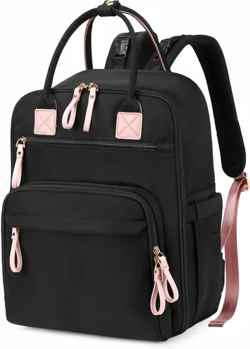 LORADI Mochila grande de 18 bolsillos para pañales con bolsillos impermeables y hebilla para cochecito, bolso convertible para bebé (Negro, Grande)