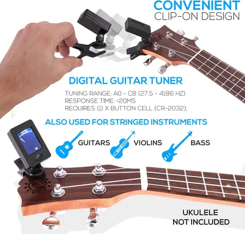 Miniatura 3 de Pyle PRTPUKTKIT10 Kit de accesorios duraderos y compactos para ukelele – Práctico sintonizador digital, bolsa de concierto resistente, correa