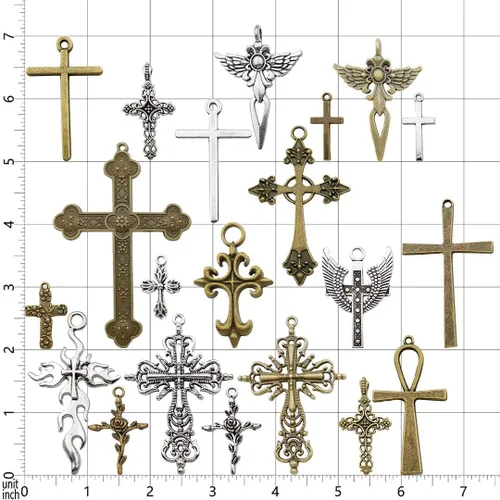 Miniatura 7 de Youdiyla Colección de colgantes de cruz grande de 3.53 oz – Espada de plata de bronce antiguo, ángel santo Jesús, cruz de paz, crucifijo de metal