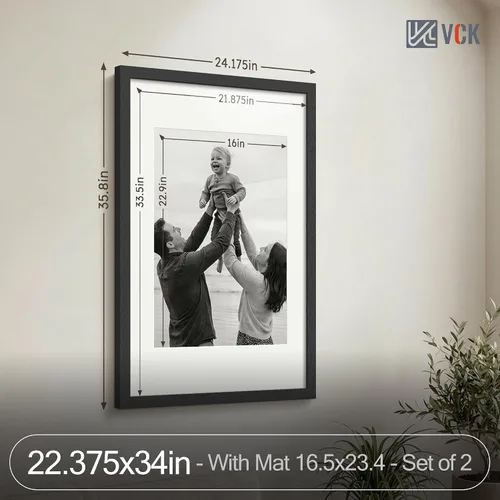 Miniatura 2 de VCK Portarretratos A1 color negro, paquete de 2 unidades, marco de madera de alta gama de 22.375 x 34 pulgadas con plexiglás, muestra A2