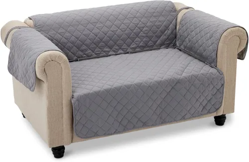 Amazon Basics - Funda reversible para sofá acolchada, sofá de dos plazas, mediano, gris/gris claro Gris/Gris Claro Reversible