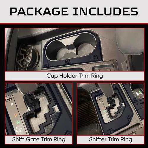 Miniatura 6 de AJT DESIGN Anillos de moldura para portavasos, palanca de cambios y puerta de cambio para Toyota Tundra (2014-2021), kit de eliminación de cromo