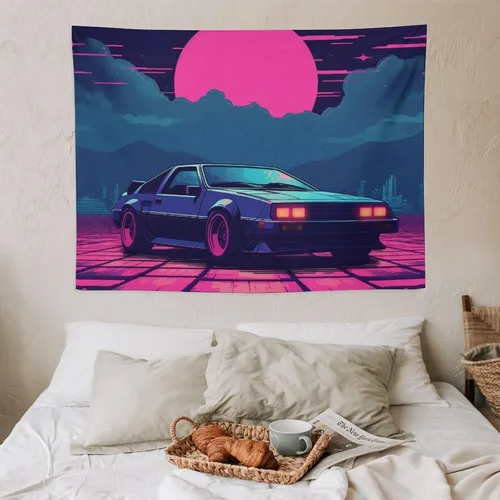 Miniatura 7 de josnmre Retrowave Jdm Classic Car Retro Cyberpunk Tapestry Wall Hanging for Bedroom Aesthetic Art Home Decor Dorm Classroom Living Room Tapestries