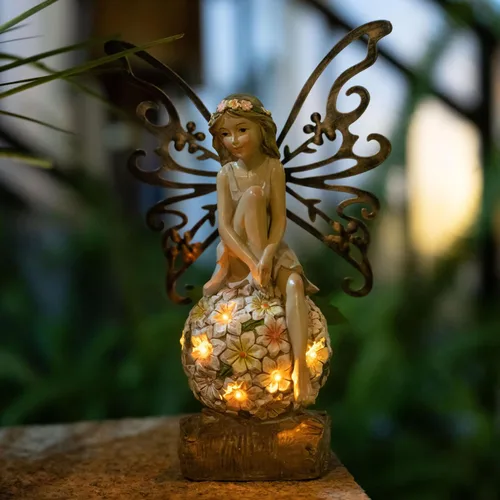 Suyorpe Decoración de Jardín de Hadas Florales, Estatuas de Hadas de Jardín al Aire Libre, Accesorios de Figurina de Hadas al Aire Libre con Energía