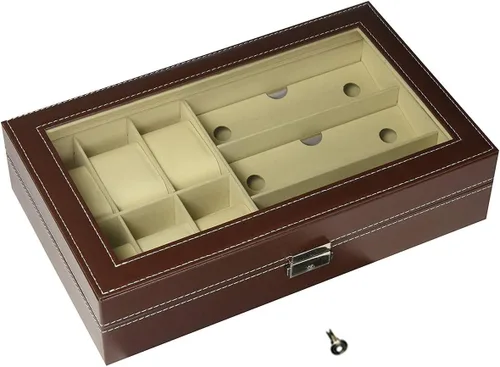Miniatura 14 de AUTOARK AW-004 - Caja de cuero para 6 relojes y 3 lentes y gafas de sol con organizador de joyas, cajas de almacenamiento para hombre y mujer, tapa