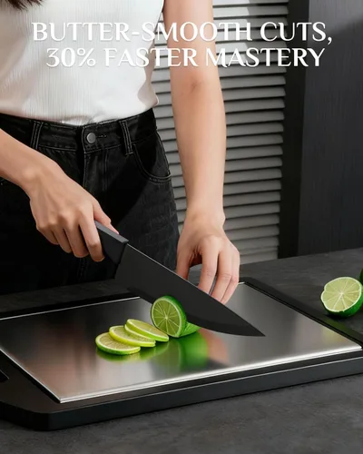 Miniatura 6 de Juego de cuchillos de cocina con bloque: 15 cuchillos profesionales de acero inoxidable de alto carbono, agarre cómodo que reduce la fatiga