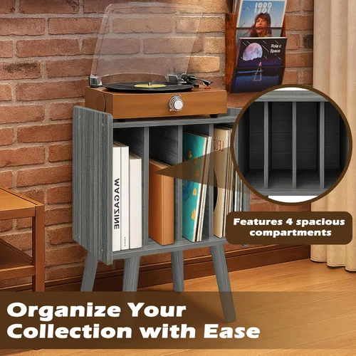 Miniatura 5 de Montex Soporte para tocadiscos, mesa de almacenamiento de discos de vinilo con 4 gabinetes, soporte giratorio moderno de mediados de siglo, mesa