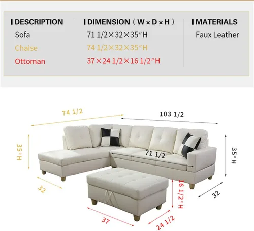 Miniatura 2 de Juego de sofá modular F091-F094 Crema Blanco