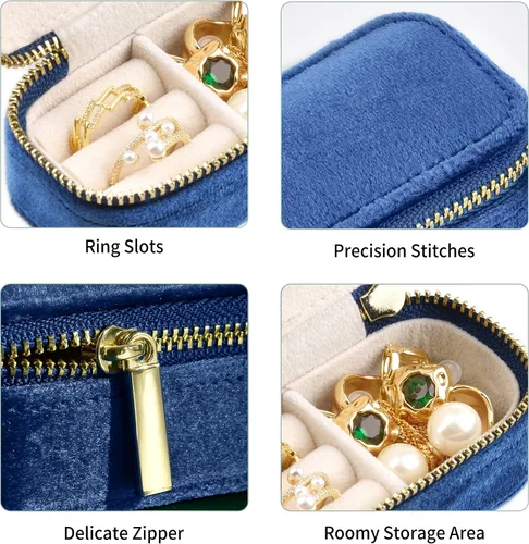 Miniatura 5 de TAIMY Mini estuche de joyería de viaje, caja de joyería de viaje pequeña de terciopelo, caja organizadora de viaje portátil para anillos, aretes
