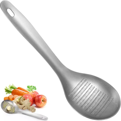 BESTonZON Multifuncional Forma de cuchara de jengibre de acero inoxidable molido jengibre trituradora de ajo rallador molino barro herramienta de