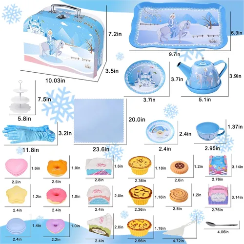 Miniatura 6 de PRE-WORLD Juego de fiesta de té para niñas pequeñas, 46 piezas de juguetes de princesa para la hora del té, incluyendo postre, galletas, dona