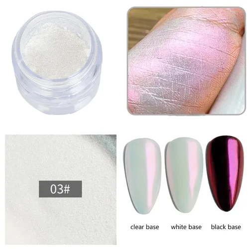 Miniatura 6 de 3 frascos de polvo de cromo perla blanca para uñas, efecto espejo de luz de luna, brillo blanco con purpurina aurora, pigmento brillante para diseño