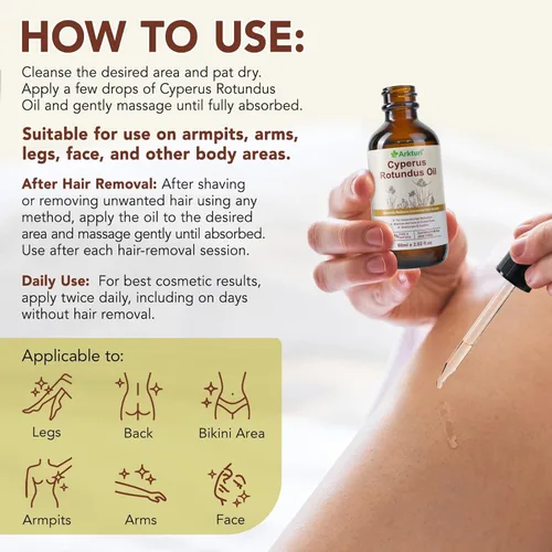Miniatura 9 de Aceite Cyperus Rotundus, aceite Cyperus Rotundus para depilación, reduce el crecimiento del vello corporal, calma e hidrata la piel, encoge