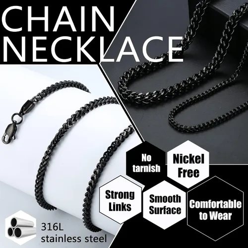 Miniatura 4 de FIBO STEEL Collar de Cadena de Curb de 3-6 mm para Hombres y Mujeres, Estilo Punk Motociclista, Acero Inoxidable, 18.0-30.0 Pulgadas, Tono Plateado