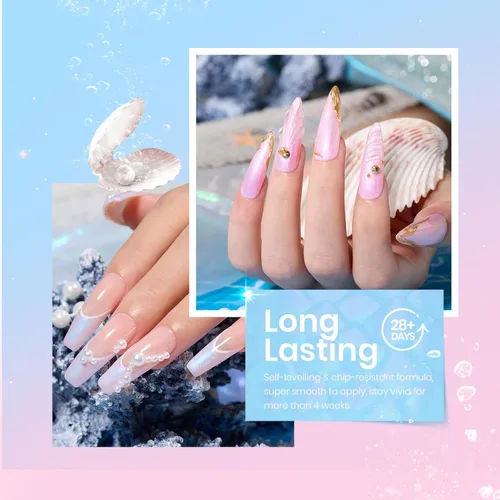 Miniatura 5 de Beetles - Esmalte de uñas de gel de perlas – 6 colores blanco, sirena, rosa, azul, efecto de hilo, juego de esmalte de gel para remover, arte