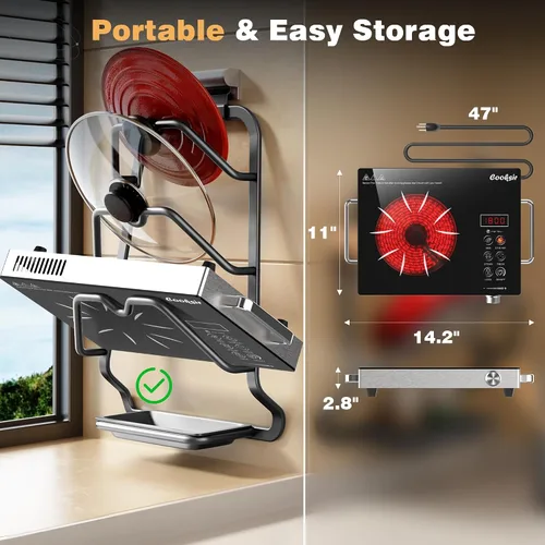 Miniatura 5 de Cocina eléctrica de quemador único - Placa caliente portátil de un quemador de 1800 W, 110 V, estufa eléctrica de encimera para el hogar, camping