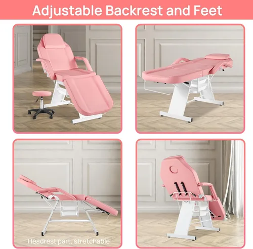 Miniatura 7 de Silla de tatuaje Silla facial para cliente ajustable 73 pulgadas cama de masaje spa esteticista con taburete para belleza tatuaje pestañas negro