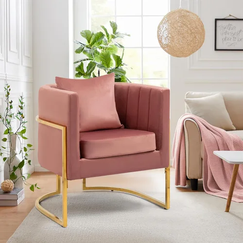 Miniatura 25 de Moderno sillón de terciopelo con almohada lumbar, silla tapizada de mediados de siglo para sala de estar, dormitorio, sofá individual, silla