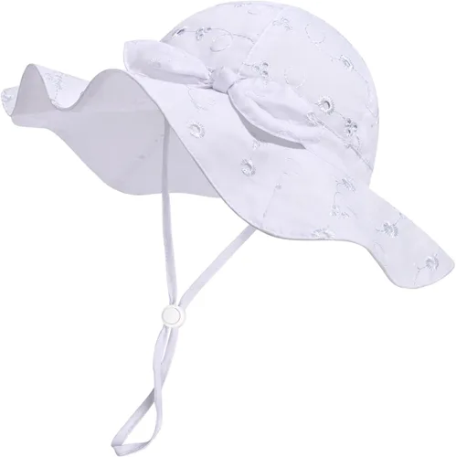 Miniatura 79 de Sombrero de sol para bebé niña con UPF 50+ sombrero de playa ajustable para exteriores con ala ancha