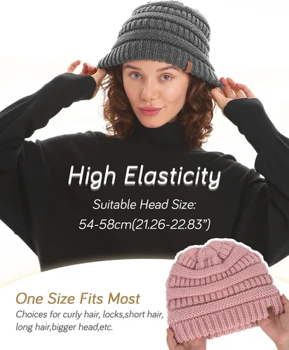 Miniatura 8 de FURTALK Gorros de invierno para mujer, con forro polar, gorro de punto holgado y cálido, gorro de esquí