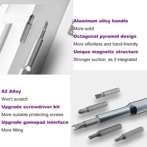 Miniatura 5 de Kit de destornilladores de precisión con funda magnética de aleación de aluminio de empuje para abrir, 24 puntas para teléfono, computadora, reloj