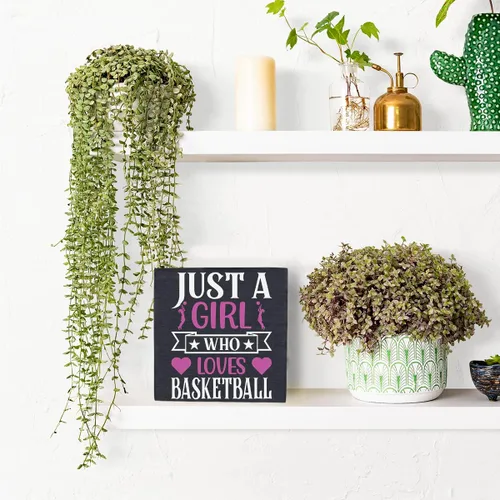 Miniatura 6 de HTBIG Funny Just a Girl Who Loves Basketball Box Sign Rustic Basketball Lovers Wood Box Sign Art Home Girl Bedroom Shelf Desk Decor 5 x 5 pulgadas