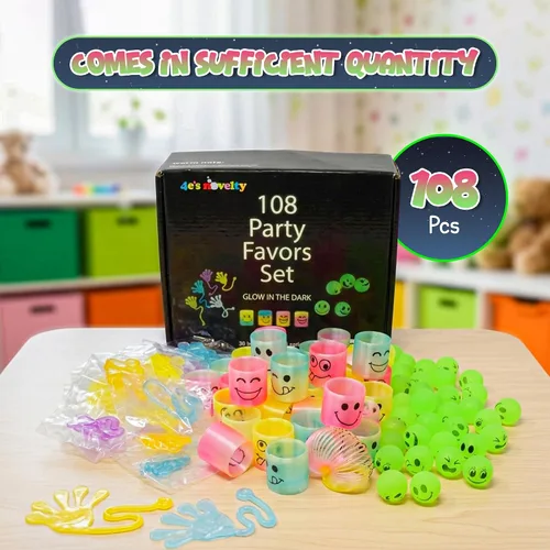 Miniatura 7 de 4E's Novelty 108 juguetes que brillan en la oscuridad, 36 bolas rebotantes, 36 resortes helicoidales, 36 manos adhesivas, recuerdos de fiesta a